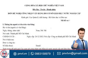 Mẫu phiếu đề nghị công nhận văn bằng